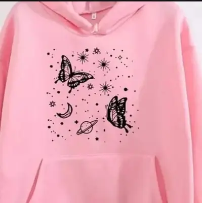 1 Pc Women's Stitched Fleece Printed Pullover Hoodie