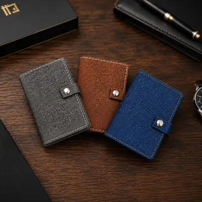 Cross Texture Card Holder Wallet | Snap Button Closure