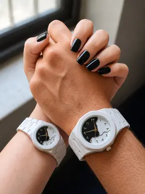 Couple Watches Matching Set | White Octagon Watch His & Hers 
