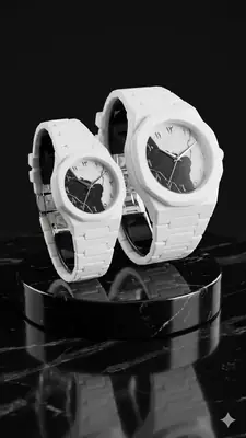 Couple Watches Matching Set | White Octagon Watch His & Hers  thumbnail 2