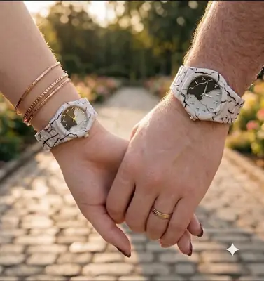 Marble Pattern Couple Watch Set | His & Her Matching Wristwatches