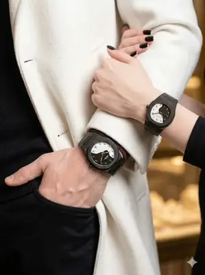Matching Couple Watch Set – Elegant Black Octagon Design ??