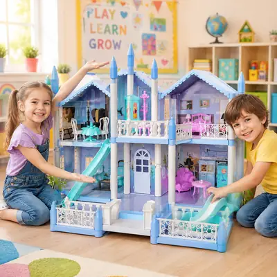Large DIY Princess Castle Dollhouse Playset with Furniture & Room Accessories for Kids Ages 6+ thumbnail 2