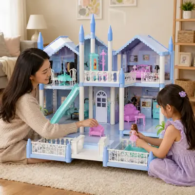 Large DIY Princess Castle Dollhouse Playset with Furniture & Room Accessories for Kids Ages 6+ thumbnail 4
