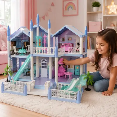 Large DIY Princess Castle Dollhouse Playset with Furniture & Room Accessories for Kids Ages 6+ thumbnail 7