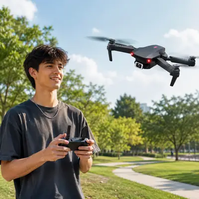 E88 Pro Foldable Drone with HD Camera, LED Lights & Remote Control – Black,White thumbnail 6