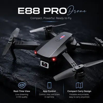 E88 Pro Foldable Drone with HD Camera, LED Lights & Remote Control – Black,White thumbnail 7