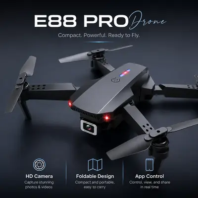 E88 Pro Foldable Drone with HD Camera, LED Lights & Remote Control – Black,White thumbnail 9