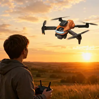 P23 Pro Foldable Camera Drone with Obstacle Avoidance, LED Lights & Remote Control – Orange,Black Dual Camera thumbnail 4