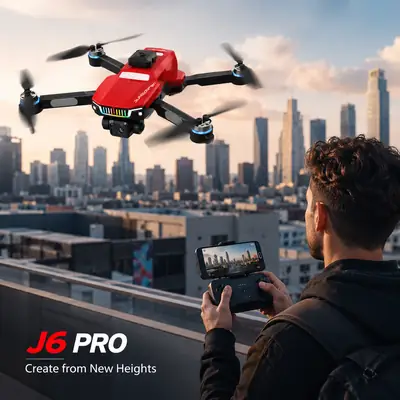 J6 Pro Foldable Dual Camera Drone with Altitude Hold, 360° Flips & Remote Control – Red thumbnail 2