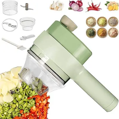 Multipurpose 4 in 1 Handheld Electric Vegetable Cutter Set Portable Wireless Garlic Mud Masher Garlic Press and Slicer Set Multifunctional Electric Mini Food Processor