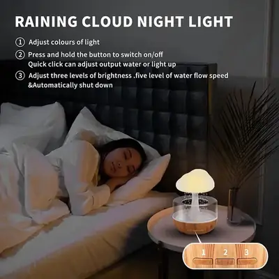 Rain Cloud Humidifier with Colorful LED Night Light | USB Aroma Diffuser & Air Humidifier for Home, Bedroom & Office thumbnail 5
