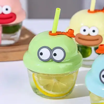 Cute Cartoon Ice Cream Cup with Straw – Kids Drinking Cup with Lid – Reusable Juice & Water Cup for Children thumbnail 5
