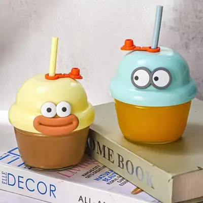 Cute Cartoon Ice Cream Cup with Straw – Kids Drinking Cup with Lid – Reusable Juice & Water Cup for Children thumbnail 6