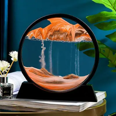3D Moving Sand Art Picture – Round Dynamic Sandscape Frame – Flowing Sand Glass Desktop Decoration & Home Office Decor thumbnail 3