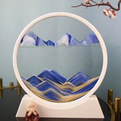 3D Moving Sand Art Picture – Round Dynamic Sandscape Frame – Flowing Sand Glass Desktop Decoration & Home Office Decor thumbnail 4