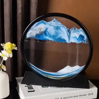 3D Moving Sand Art Picture – Round Dynamic Sandscape Frame – Flowing Sand Glass Desktop Decoration & Home Office Decor thumbnail 5