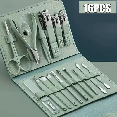 16-Piece Professional Manicure & Pedicure Kit – Stainless Steel Nail Care Set with Travel Case