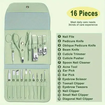 16-Piece Professional Manicure & Pedicure Kit – Stainless Steel Nail Care Set with Travel Case thumbnail 5