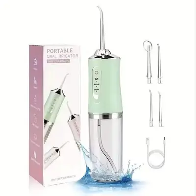 Portable Water Flosser Oral Irrigator – Rechargeable Dental Water Jet with 6 Interchangeable Tips