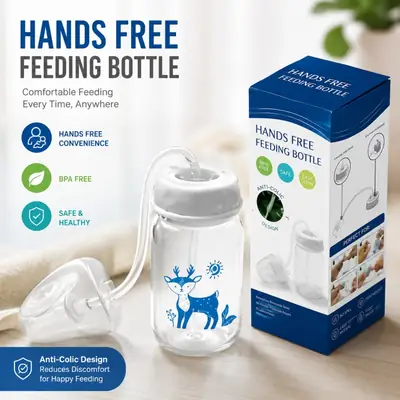 Hands Free Baby Feeding Bottle – Anti-Colic BPA Free Nursing Bottle with Silicone Tube – Self Feeding Baby Milk Bottle thumbnail 2
