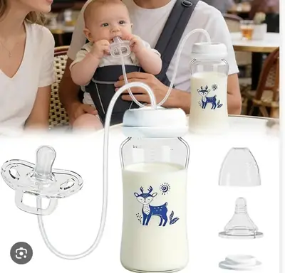 Hands Free Baby Feeding Bottle – Anti-Colic BPA Free Nursing Bottle with Silicone Tube – Self Feeding Baby Milk Bottle thumbnail 4