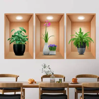 3Pcs 3D Wall Sticker Flower Pot Set – Decorative Self-Adhesive Wall Decals for Living Room, Bedroom & Office thumbnail 3