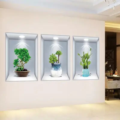 3Pcs 3D Wall Sticker Flower Pot Set – Decorative Self-Adhesive Wall Decals for Living Room, Bedroom & Office thumbnail 5