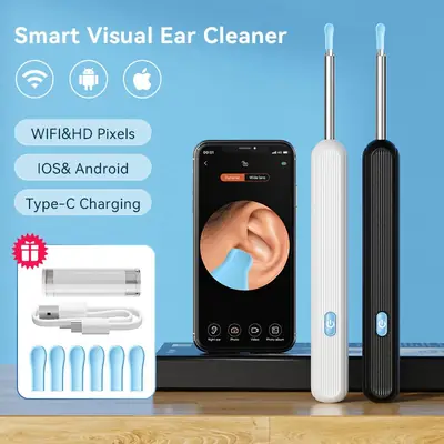 Smart Visual Ear Cleaner with HD Camera | WiFi Ear Wax Removal Tool | USB Type-C Rechargeable Otoscope | Compatible with Android & iOS