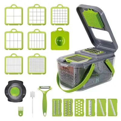 22 in 1 Multifunction Vegetable Chopper & Slicer Set | Manual Food Chopper | Vegetable Cutter, Dicer, Grater & Mandoline Slicer with Storage Container