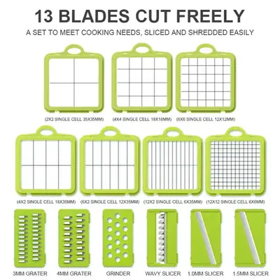 22 in 1 Multifunction Vegetable Chopper & Slicer Set | Manual Food Chopper | Vegetable Cutter, Dicer, Grater & Mandoline Slicer with Storage Container thumbnail 5
