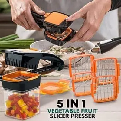 5-in-1 Manual Vegetable Chopper & Dicer | Multi-Function Vegetable Slicer with Interchangeable Blades, Food Container & Storage Box thumbnail 2