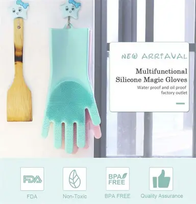 Multicolor Silicone Kitchen Gloves - 2 Pcs for Enhanced Cooking Safety thumbnail 3