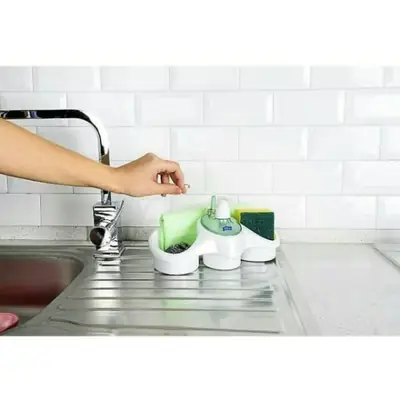 3-in-1 Soap Dispenser with Sponge Holder – Kitchen Sink Organizer with Liquid Soap Pump – Dish Wash Soap Box & Scrubber Stand thumbnail 2