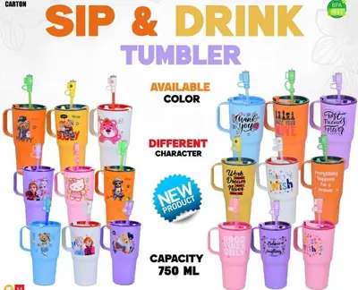 Sip & Drink Cartoon Tumbler 750ml – Kids Water Bottle with Straw & Handle | BPA Free Cute Character Cup for School & Travel thumbnail 7