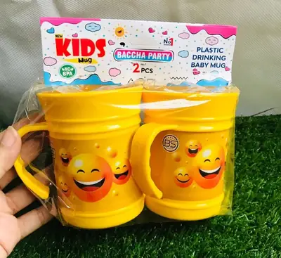 2Pcs Kids Plastic Drinking Mug Set – Cartoon Printed Reusable Water Cups with Handle for School & Home thumbnail 5