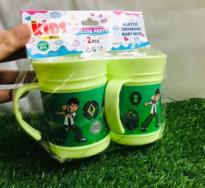 2Pcs Kids Plastic Drinking Mug Set – Cartoon Printed Reusable Water Cups with Handle for School & Home thumbnail 6