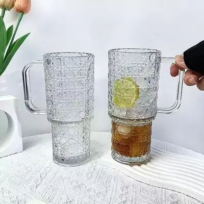 500ML Glass Tumbler with Handle & Straw – Bubble Design Drinking Cup with Lid – Reusable Iced Coffee, Juice & Smoothie Glass Mug thumbnail 4