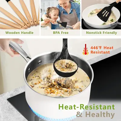 12 Pcs Silicone Kitchen Utensil Set with Wooden Handles – Non Stick Cooking Tools Set with Holder for Kitchen thumbnail 4
