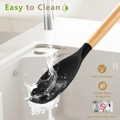 12 Pcs Silicone Kitchen Utensil Set with Wooden Handles – Non Stick Cooking Tools Set with Holder for Kitchen thumbnail 5