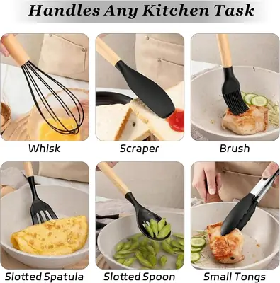 19 PCS Premium Kitchen Knife & Silicone Utensil Set with Holder | Non-Stick Cooking Utensils | Stainless Steel Knife Set | Kitchen Tool Set with Chopping Board thumbnail 3