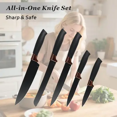 19 PCS Premium Kitchen Knife & Silicone Utensil Set with Holder | Non-Stick Cooking Utensils | Stainless Steel Knife Set | Kitchen Tool Set with Chopping Board thumbnail 4