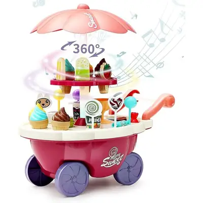 Kids Ice Cream Cart Toy Set with Accessories – Pretend Play Dessert Shop Trolley for Children | Educational & Role Play Toy for Boys & Girls thumbnail 2