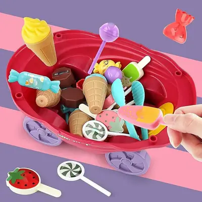 Kids Ice Cream Cart Toy Set with Accessories – Pretend Play Dessert Shop Trolley for Children | Educational & Role Play Toy for Boys & Girls thumbnail 3