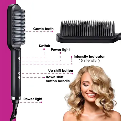 909 Cordless Hair Straightener Brush | USB Rechargeable Hair Straightening Comb | Fast Heating Anti-Scald Hair Styling Brush for Women | Portable Hair Straightener thumbnail 2