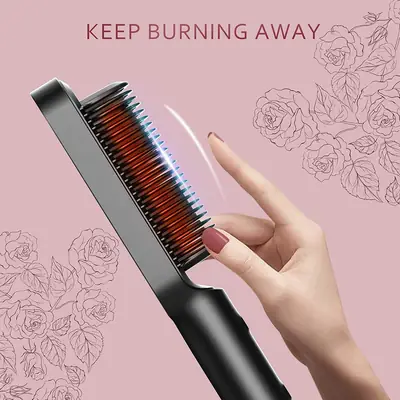 909 Cordless Hair Straightener Brush | USB Rechargeable Hair Straightening Comb | Fast Heating Anti-Scald Hair Styling Brush for Women | Portable Hair Straightener thumbnail 3