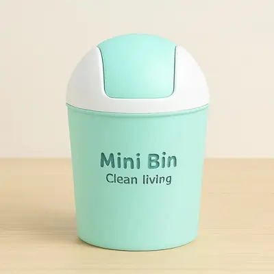 Mini Desktop Trash Bin with Lid | Small Plastic Dustbin for Table, Office & Kitchen | Cute Portable Garbage Container | Space Saving Waste Basket