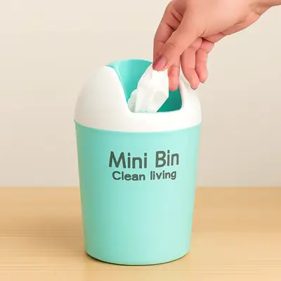 Mini Desktop Trash Bin with Lid | Small Plastic Dustbin for Table, Office & Kitchen | Cute Portable Garbage Container | Space Saving Waste Basket thumbnail 2