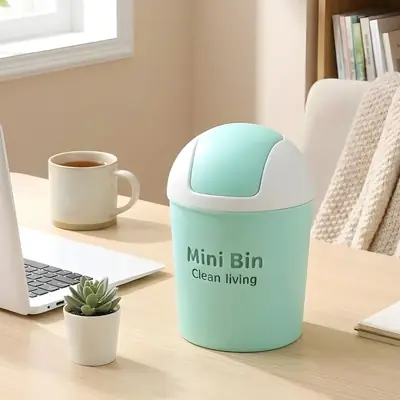 Mini Desktop Trash Bin with Lid | Small Plastic Dustbin for Table, Office & Kitchen | Cute Portable Garbage Container | Space Saving Waste Basket thumbnail 3