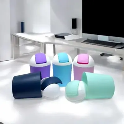 Mini Desktop Trash Bin with Lid | Small Plastic Dustbin for Table, Office & Kitchen | Cute Portable Garbage Container | Space Saving Waste Basket thumbnail 5